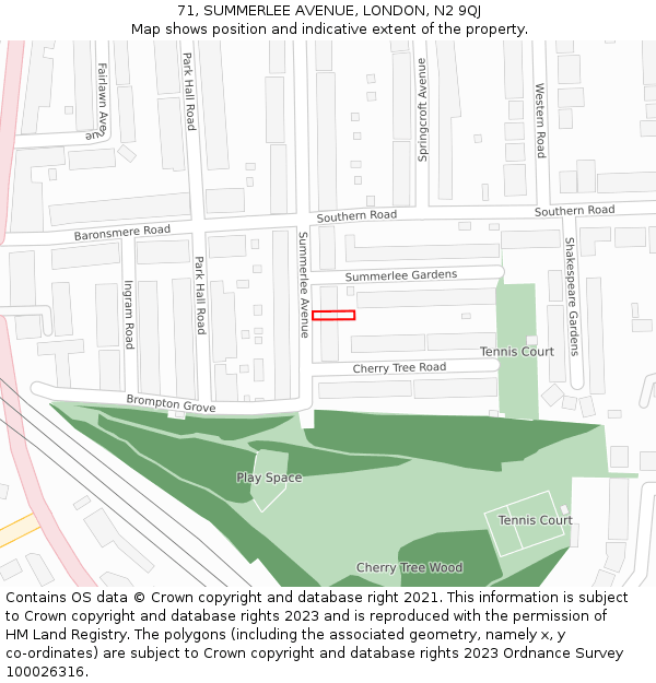 71, SUMMERLEE AVENUE, LONDON, N2 9QJ: Location map and indicative extent of plot