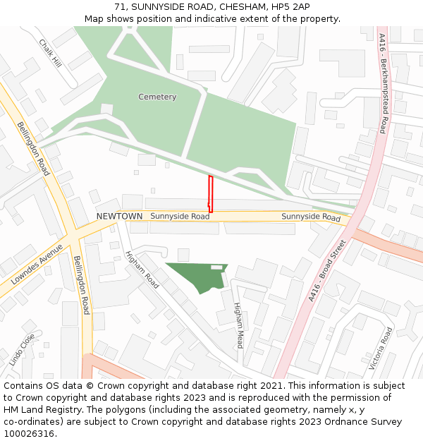 71, SUNNYSIDE ROAD, CHESHAM, HP5 2AP: Location map and indicative extent of plot