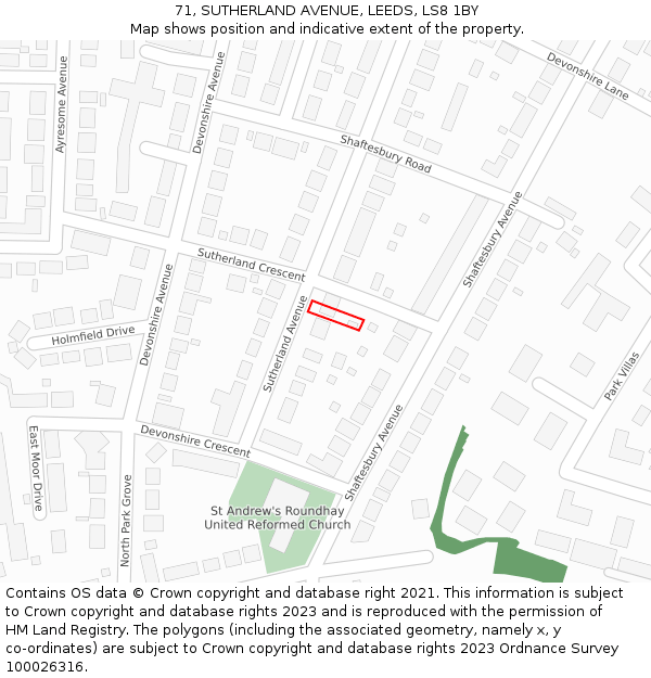71, SUTHERLAND AVENUE, LEEDS, LS8 1BY: Location map and indicative extent of plot