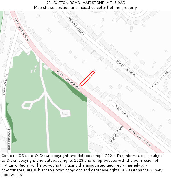 71, SUTTON ROAD, MAIDSTONE, ME15 9AD: Location map and indicative extent of plot