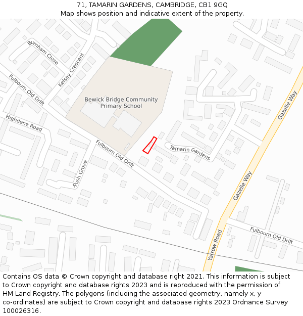 71, TAMARIN GARDENS, CAMBRIDGE, CB1 9GQ: Location map and indicative extent of plot