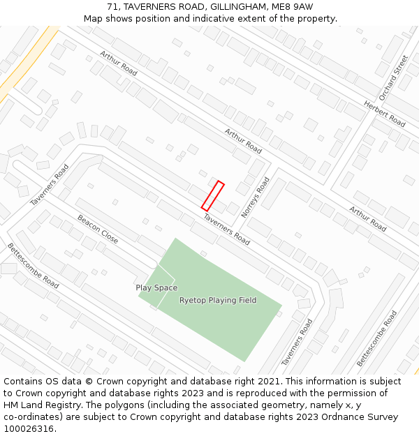 71, TAVERNERS ROAD, GILLINGHAM, ME8 9AW: Location map and indicative extent of plot