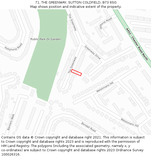 71, THE GREENWAY, SUTTON COLDFIELD, B73 6SG: Location map and indicative extent of plot