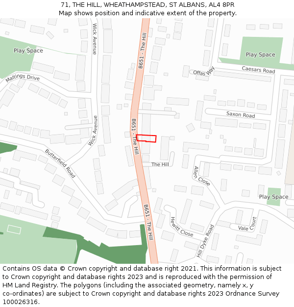 71, THE HILL, WHEATHAMPSTEAD, ST ALBANS, AL4 8PR: Location map and indicative extent of plot