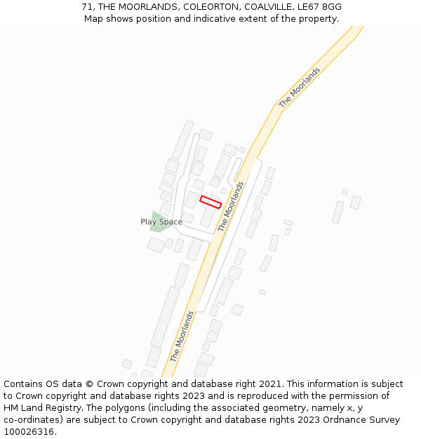 71, THE MOORLANDS, COLEORTON, COALVILLE, LE67 8GG: Location map and indicative extent of plot