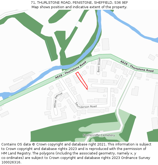 71, THURLSTONE ROAD, PENISTONE, SHEFFIELD, S36 9EF: Location map and indicative extent of plot