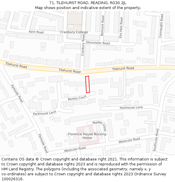 71, TILEHURST ROAD, READING, RG30 2JL: Location map and indicative extent of plot