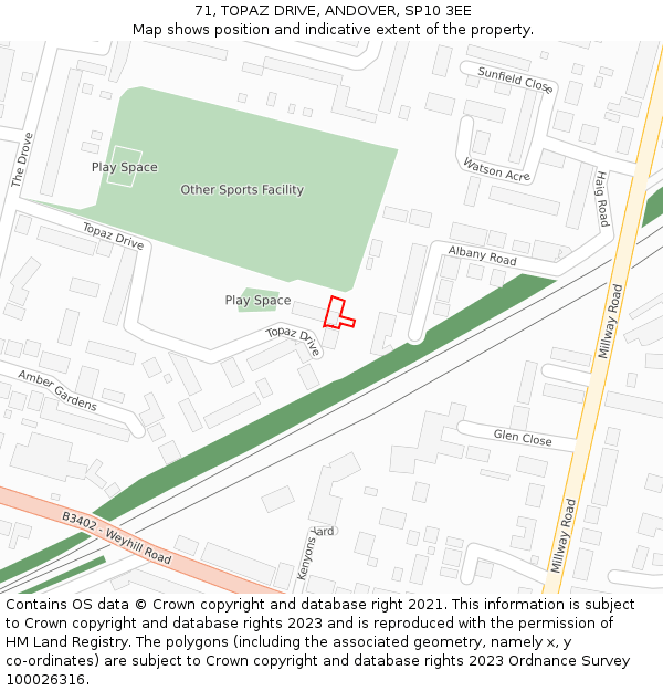71, TOPAZ DRIVE, ANDOVER, SP10 3EE: Location map and indicative extent of plot