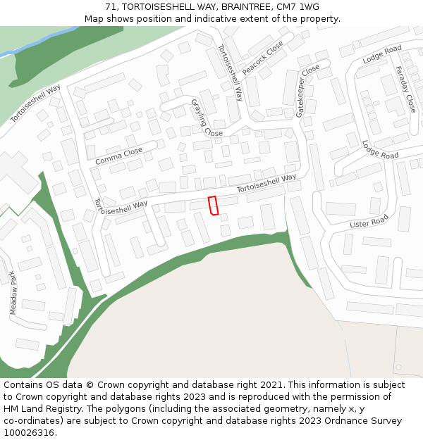 71, TORTOISESHELL WAY, BRAINTREE, CM7 1WG: Location map and indicative extent of plot