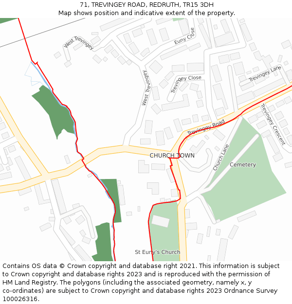 71, TREVINGEY ROAD, REDRUTH, TR15 3DH: Location map and indicative extent of plot