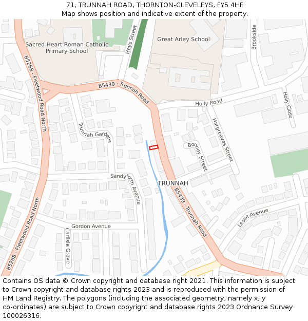 71, TRUNNAH ROAD, THORNTON-CLEVELEYS, FY5 4HF: Location map and indicative extent of plot