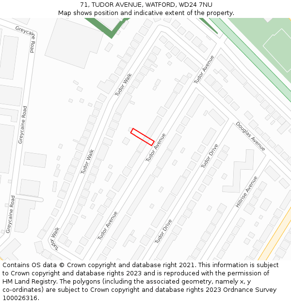 71, TUDOR AVENUE, WATFORD, WD24 7NU: Location map and indicative extent of plot