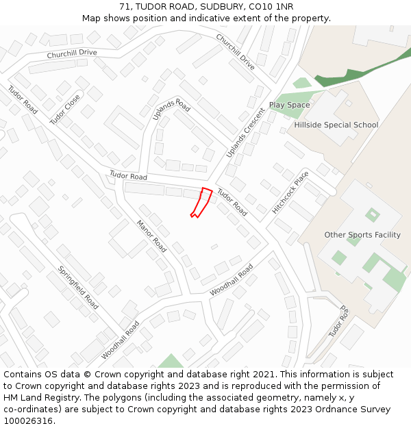 71, TUDOR ROAD, SUDBURY, CO10 1NR: Location map and indicative extent of plot