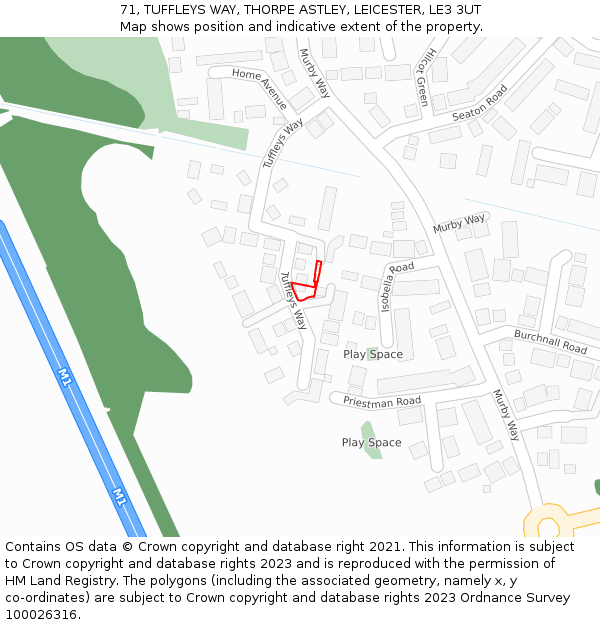 71, TUFFLEYS WAY, THORPE ASTLEY, LEICESTER, LE3 3UT: Location map and indicative extent of plot