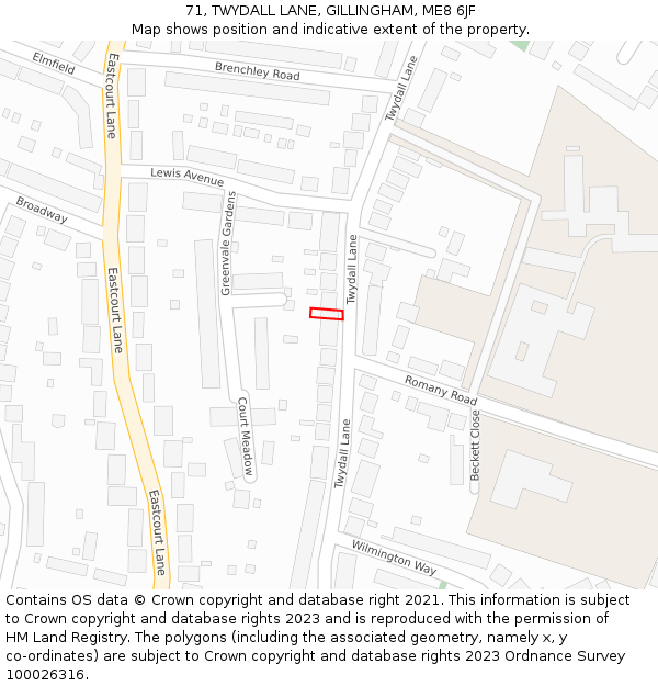 71, TWYDALL LANE, GILLINGHAM, ME8 6JF: Location map and indicative extent of plot