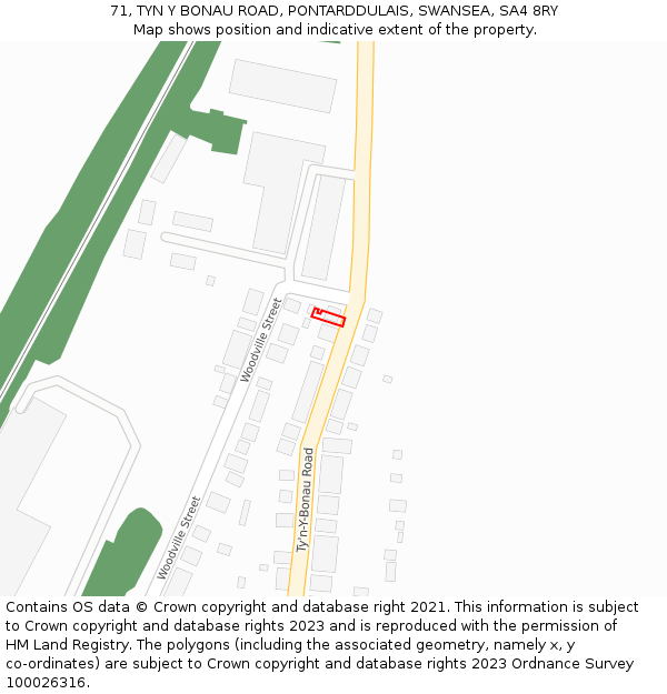 71, TYN Y BONAU ROAD, PONTARDDULAIS, SWANSEA, SA4 8RY: Location map and indicative extent of plot