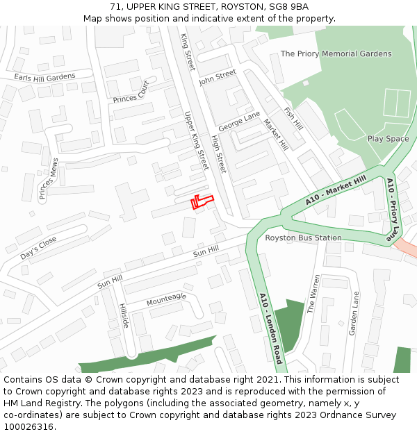 71, UPPER KING STREET, ROYSTON, SG8 9BA: Location map and indicative extent of plot