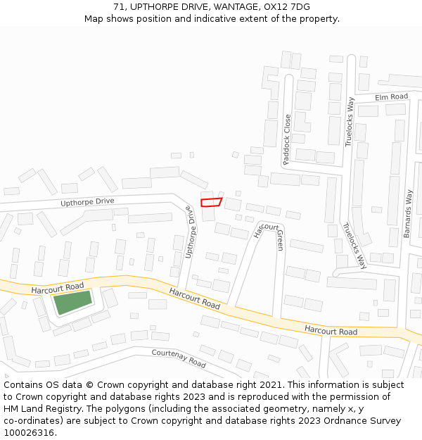 71, UPTHORPE DRIVE, WANTAGE, OX12 7DG: Location map and indicative extent of plot