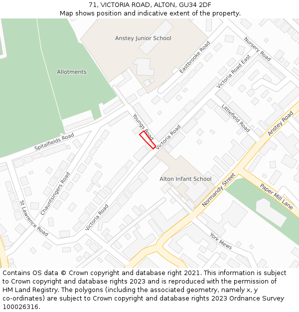 71, VICTORIA ROAD, ALTON, GU34 2DF: Location map and indicative extent of plot