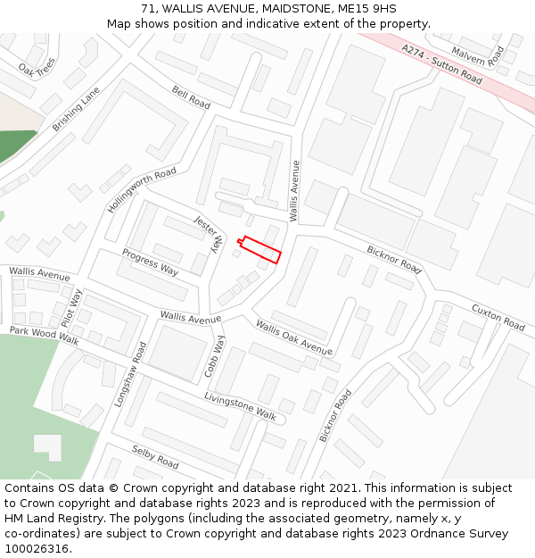 71, WALLIS AVENUE, MAIDSTONE, ME15 9HS: Location map and indicative extent of plot