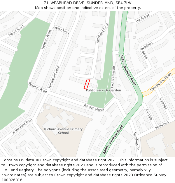71, WEARHEAD DRIVE, SUNDERLAND, SR4 7LW: Location map and indicative extent of plot