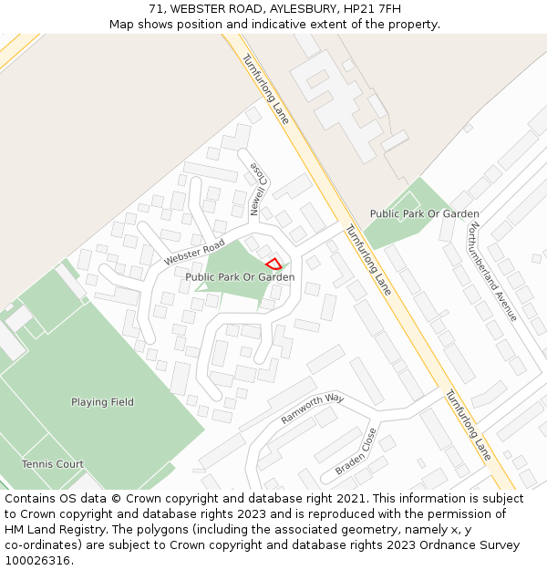 71, WEBSTER ROAD, AYLESBURY, HP21 7FH: Location map and indicative extent of plot
