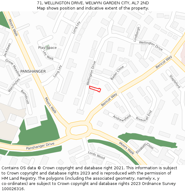 71, WELLINGTON DRIVE, WELWYN GARDEN CITY, AL7 2ND: Location map and indicative extent of plot