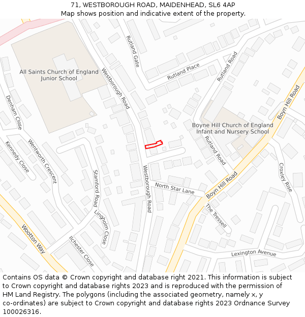 71, WESTBOROUGH ROAD, MAIDENHEAD, SL6 4AP: Location map and indicative extent of plot