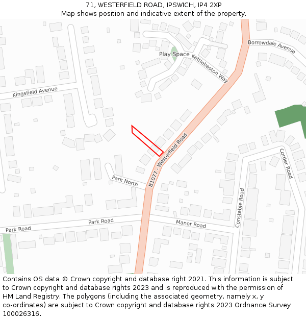 71, WESTERFIELD ROAD, IPSWICH, IP4 2XP: Location map and indicative extent of plot