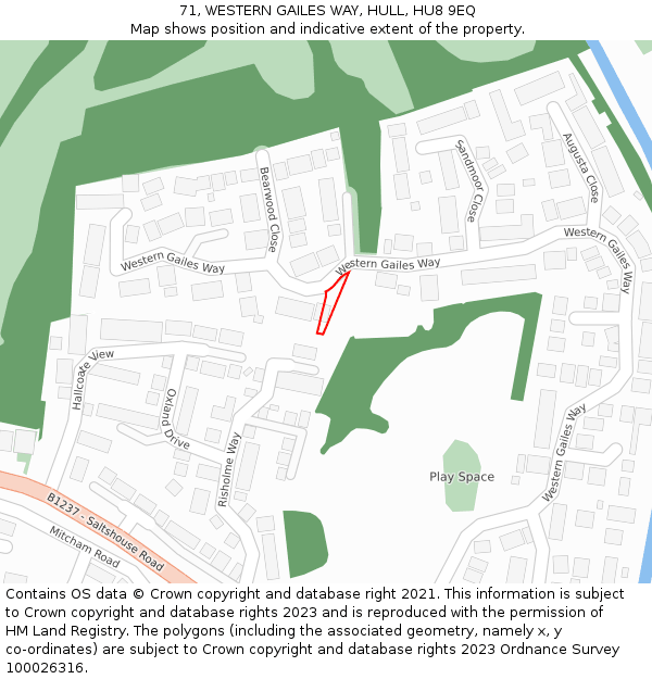 71, WESTERN GAILES WAY, HULL, HU8 9EQ: Location map and indicative extent of plot