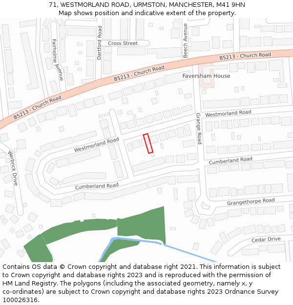 71, WESTMORLAND ROAD, URMSTON, MANCHESTER, M41 9HN: Location map and indicative extent of plot