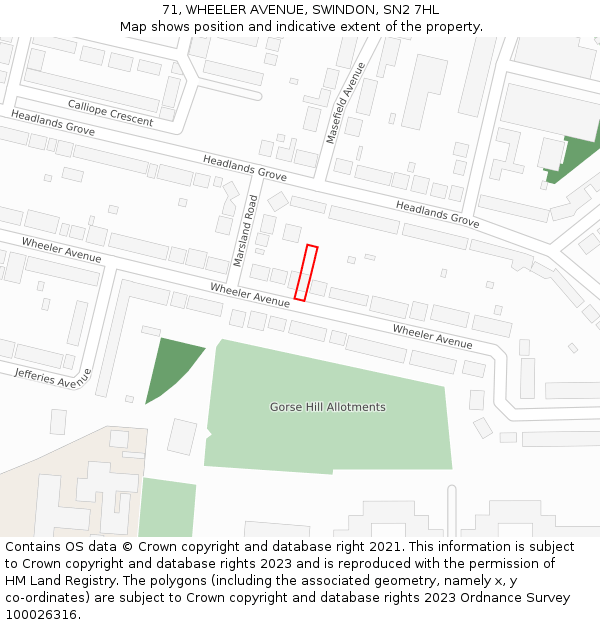 71, WHEELER AVENUE, SWINDON, SN2 7HL: Location map and indicative extent of plot
