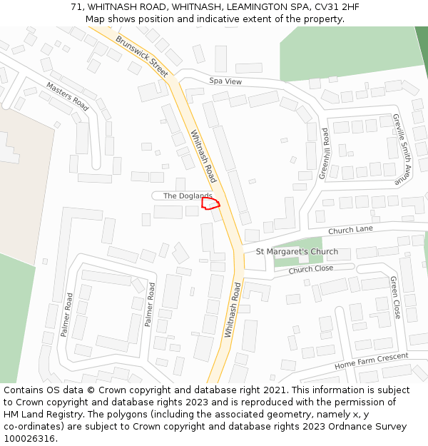 71, WHITNASH ROAD, WHITNASH, LEAMINGTON SPA, CV31 2HF: Location map and indicative extent of plot