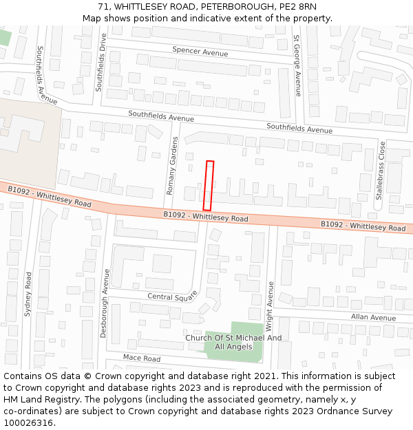 71, WHITTLESEY ROAD, PETERBOROUGH, PE2 8RN: Location map and indicative extent of plot