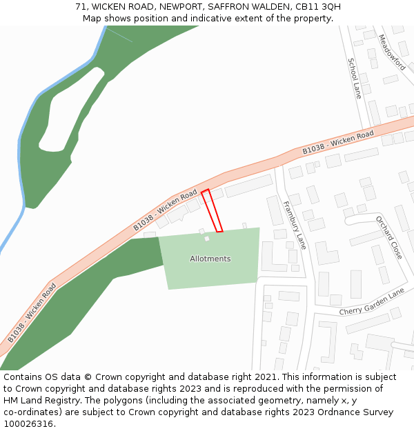 71, WICKEN ROAD, NEWPORT, SAFFRON WALDEN, CB11 3QH: Location map and indicative extent of plot