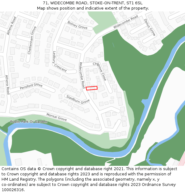71, WIDECOMBE ROAD, STOKE-ON-TRENT, ST1 6SL: Location map and indicative extent of plot