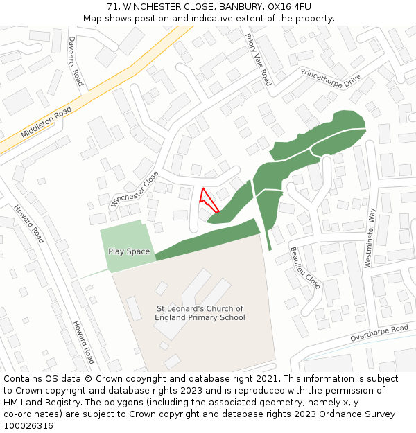 71, WINCHESTER CLOSE, BANBURY, OX16 4FU: Location map and indicative extent of plot