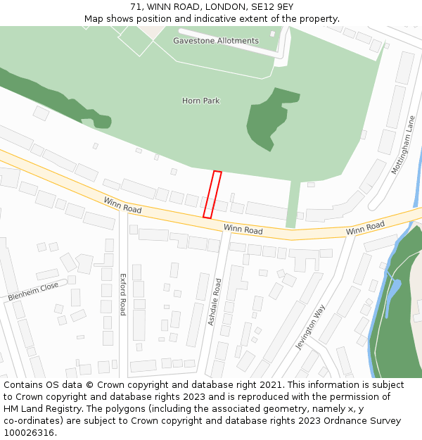 71, WINN ROAD, LONDON, SE12 9EY: Location map and indicative extent of plot
