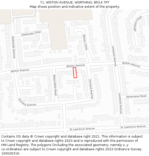 71, WISTON AVENUE, WORTHING, BN14 7PT: Location map and indicative extent of plot