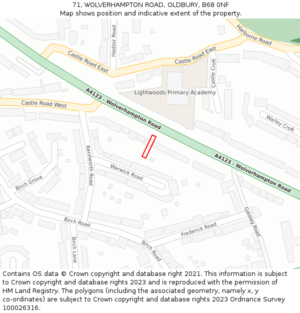 71, WOLVERHAMPTON ROAD, OLDBURY, B68 0NF: Location map and indicative extent of plot