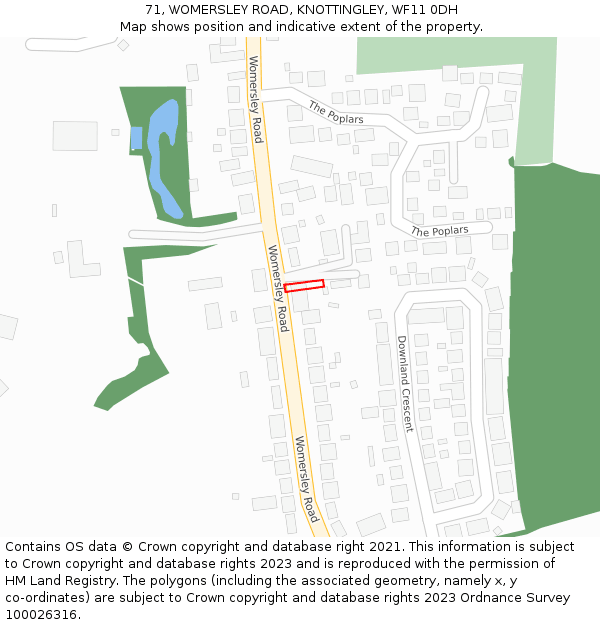 71, WOMERSLEY ROAD, KNOTTINGLEY, WF11 0DH: Location map and indicative extent of plot