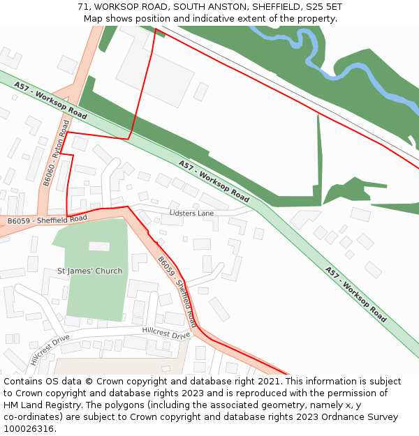 71, WORKSOP ROAD, SOUTH ANSTON, SHEFFIELD, S25 5ET: Location map and indicative extent of plot