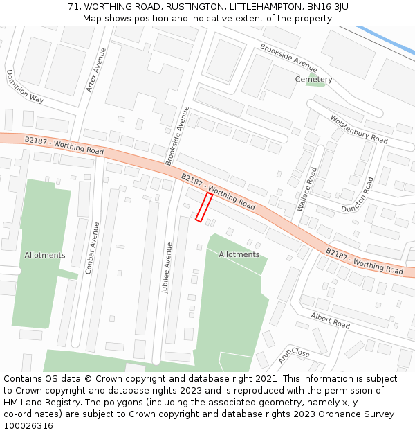 71, WORTHING ROAD, RUSTINGTON, LITTLEHAMPTON, BN16 3JU: Location map and indicative extent of plot