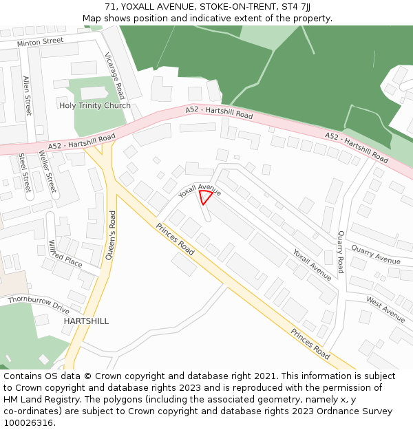 71, YOXALL AVENUE, STOKE-ON-TRENT, ST4 7JJ: Location map and indicative extent of plot