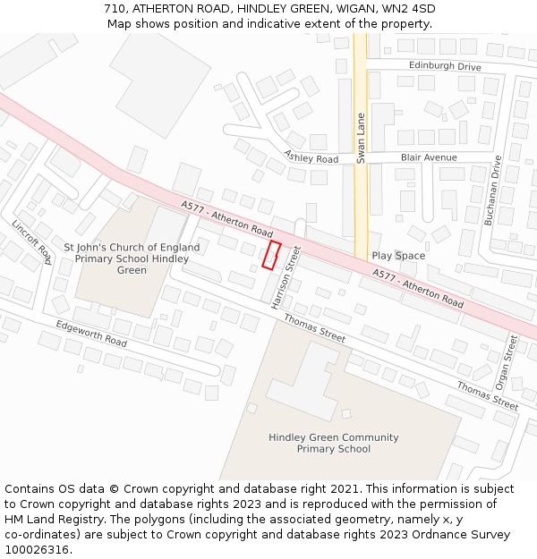 710, ATHERTON ROAD, HINDLEY GREEN, WIGAN, WN2 4SD: Location map and indicative extent of plot