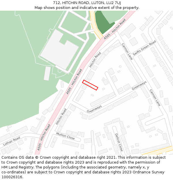 712, HITCHIN ROAD, LUTON, LU2 7UJ: Location map and indicative extent of plot