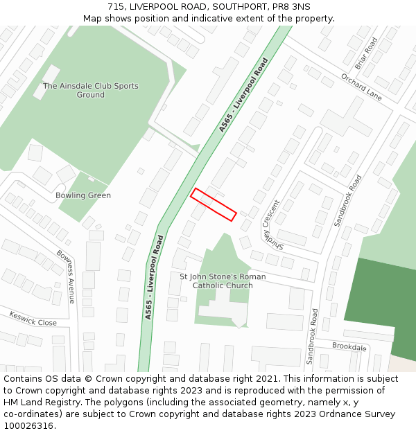 715, LIVERPOOL ROAD, SOUTHPORT, PR8 3NS: Location map and indicative extent of plot