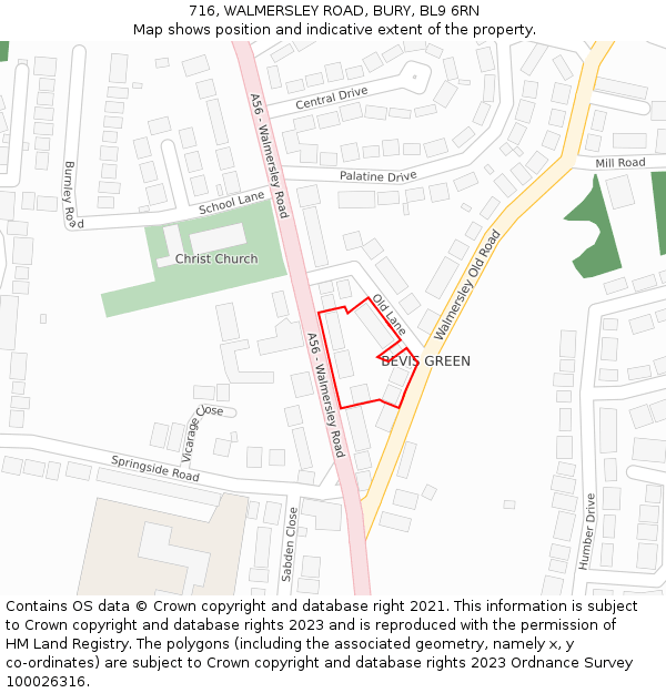 716, WALMERSLEY ROAD, BURY, BL9 6RN: Location map and indicative extent of plot