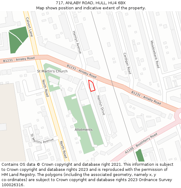717, ANLABY ROAD, HULL, HU4 6BX: Location map and indicative extent of plot