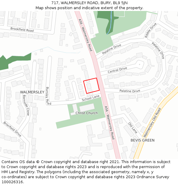 717, WALMERSLEY ROAD, BURY, BL9 5JN: Location map and indicative extent of plot